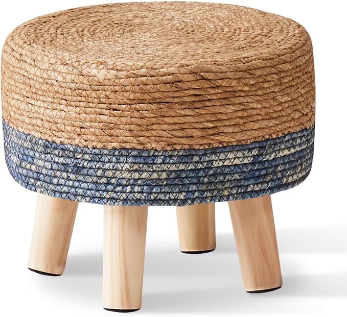 Wimarsbon Round Foot Stool Natural Seagrass Poufs Ottoman Hand Weave Footrest by Wimarsbon