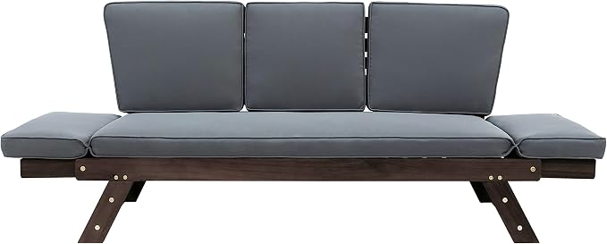 Merax Patio Sofa, Outdoor Adjustable Wooden Daybed, Chaise Lounge - Image 6