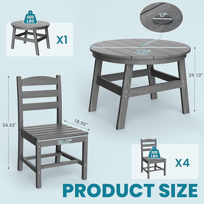 5 Piece Round Outdoor Dining Set, Relaxing HDPE Outdoor Table and Chairs - Image 9