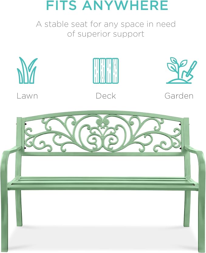 Best Choice Products Outdoor Bench Steel Garden Patio Porch Furniture - Image 3