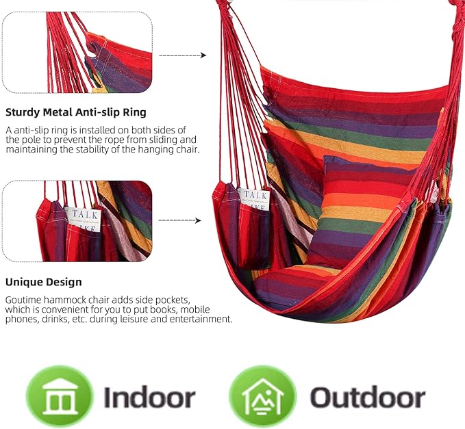Goutime Hammock Chair, Indoor Hanging Rope Swing, Tree Swinging Chairs - Image 3