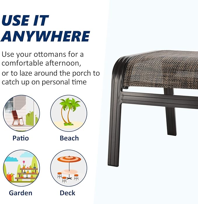 Outdoor Patio Foot Rest Ottoman Seat Textilene Portable Metal Footstool - Image 5