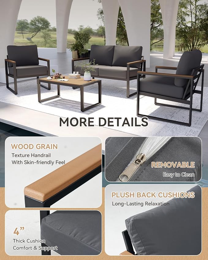 Aoxun Patio Furniture Set, 4 Piece Outdoor Patio Furniture - Image 3