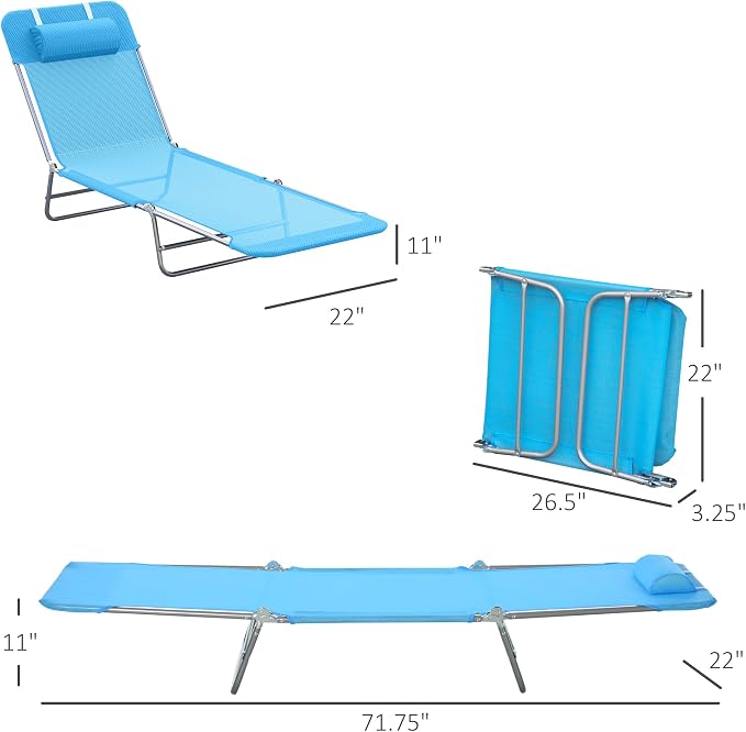 Outsunny Folding Chaise Lounge Pool Chairs, Outdoor Sun Tanning Chairs - Image 3