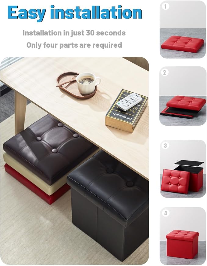 AmasSmile Storage Ottoman Folding Foot Rest Stool, Leather Footstool Bench - Image 8