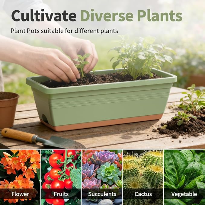 Window Box Planter, 6 Pack Plastic Vegetable Flower Window Planters Boxes 16 - Image 6