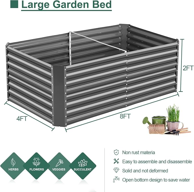 Land Guard 8×4×2 ft Galvanized Raised Garden Bed Kit, Galvanized Planter Raised - Image 2