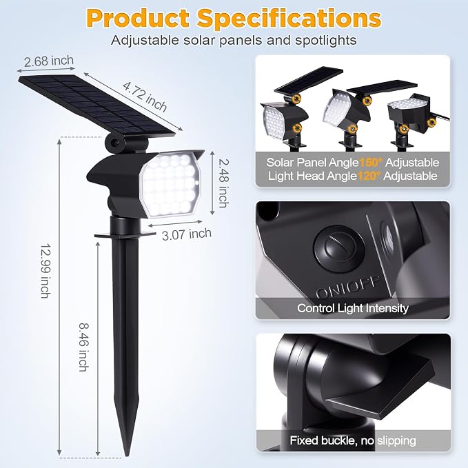 23 LED Solar Spot Lights Outdoor Waterproof, 2 Pack Solar Lights UP to 20Hrs - Image 5