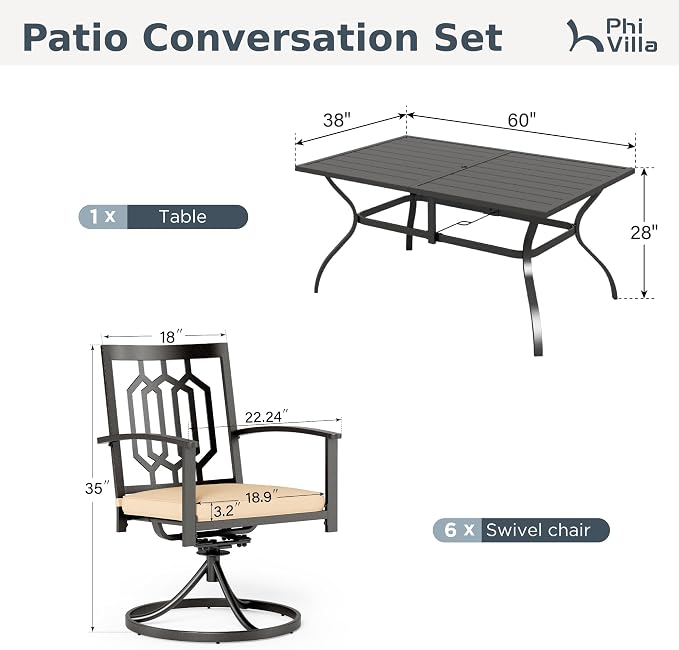 PHI VILLA 7 Pieces Patio Dining Set - Image 9