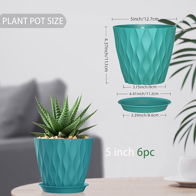 5 Inch Planter Pots, 6 Pack Indoor Planters, Small Flower Pots - Image 3