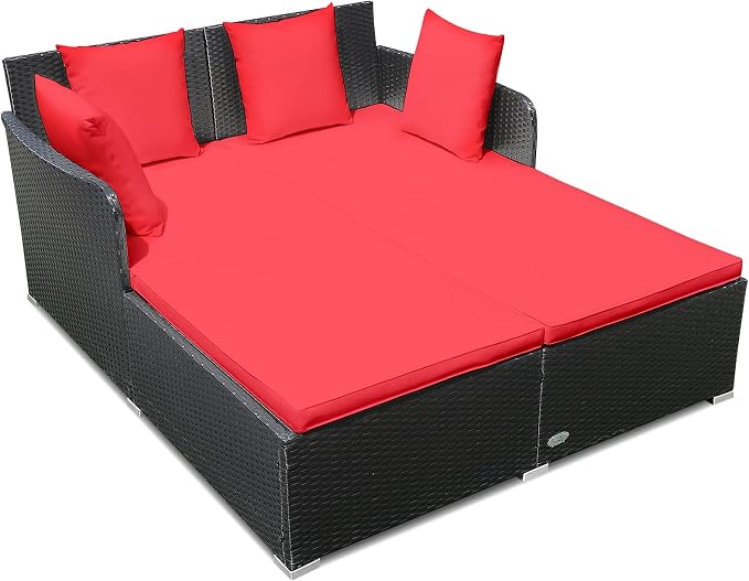 RELAX4LIFE Rattan Patio Outdoor Daybed, Wicker 2-Person Sunbed Loveseat by RELAX4LIFE