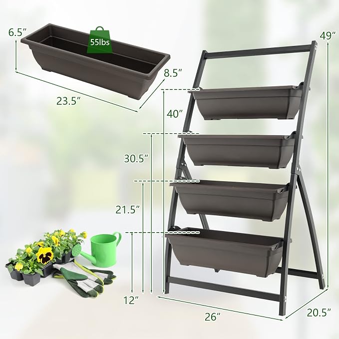 Giantex 2 Pcs 4.1FT Vertical Raised Garden Bed, 4-Tier Elevated Planter Box w/4 - Image 8