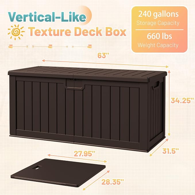 Patiowell 240 Gallon Large Outdoor Storage Box, Waterproof Deck Box - Image 6