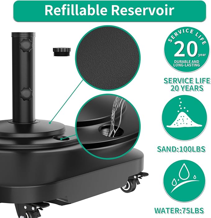 Umbrella Base with 5 Wheels, Upgraded 145lb Umbrella Stand Base, Heavy Duty & - Image 3