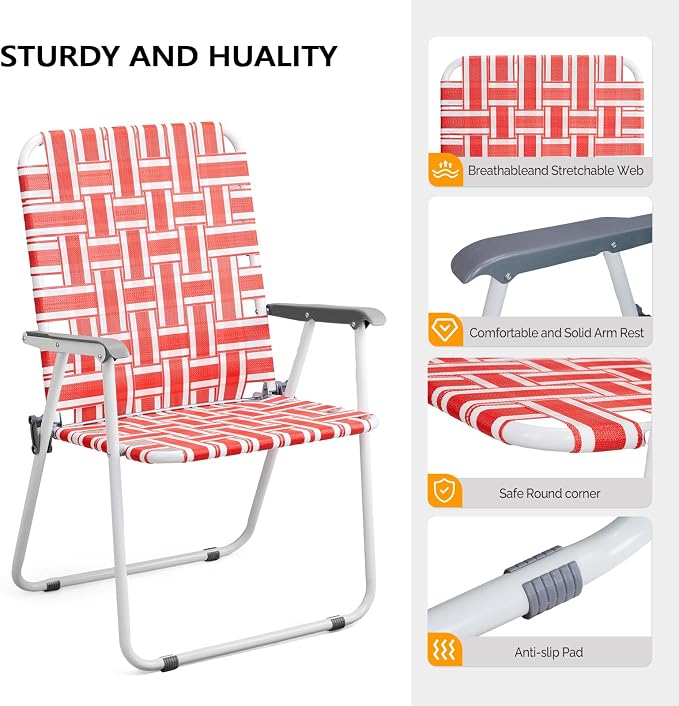 VINGLI Patio Lawn Webbed Folding Chairs Outdoor Beach Portable Camping Chair - Image 5