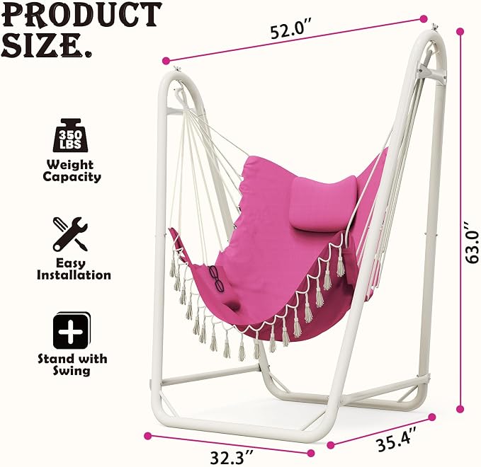 Hammock Chair with Stand, Heavy-Duty Hanging Chair with Stand, - Image 6