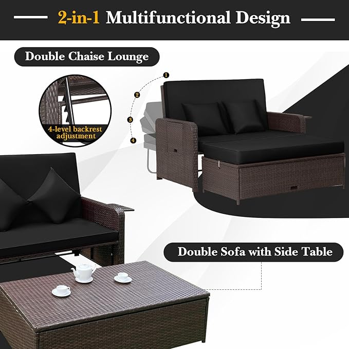 HAPPYGRILL Patio Rattan Wicker Daybed - Image 6