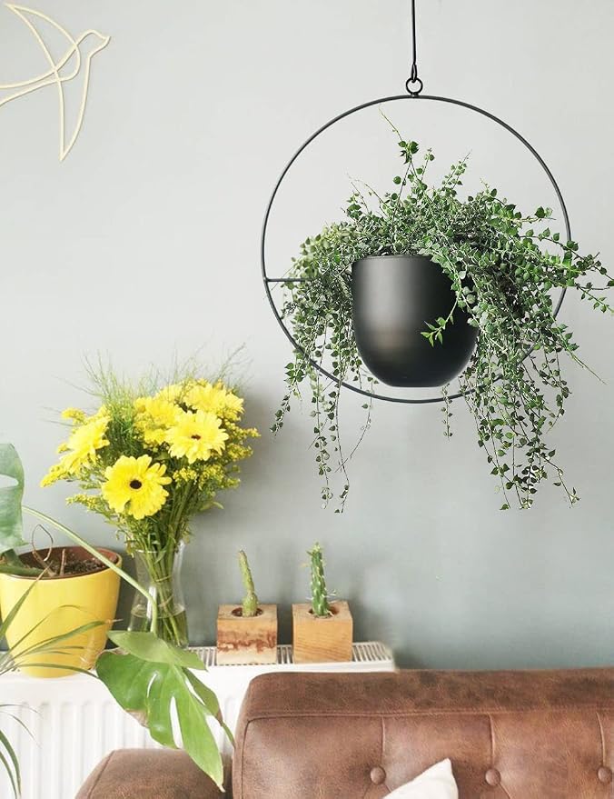 Hanging Planter for Indoor Outdoor Plants Metal Mid Century Minimalist Wall - Image 4