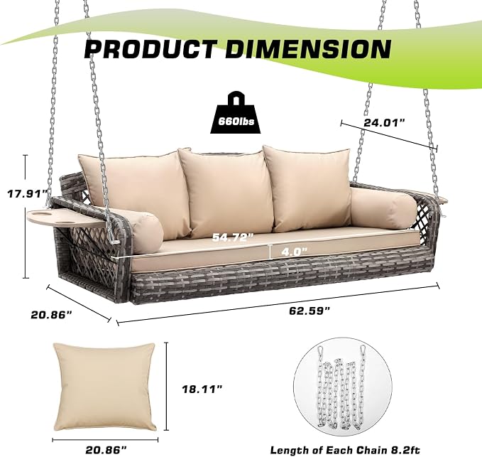Grepatio Wicker Hanging Porch Swing - Image 7