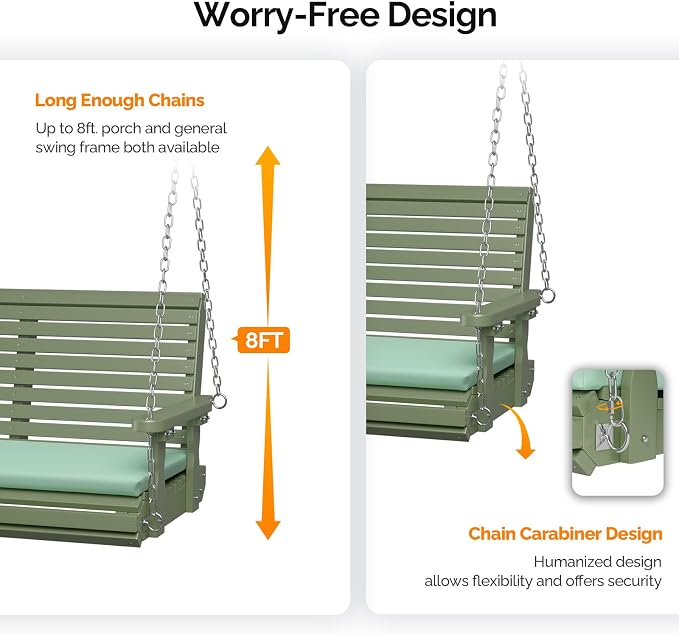 VINGLI Heavy Duty 880 LBS Patio Wooden Porch Swing Outdoor - Image 4