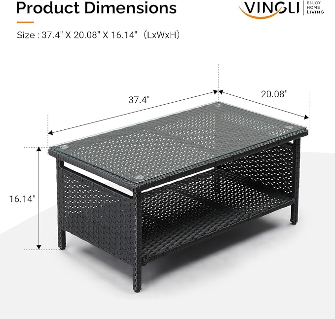 VINGLI Outdoor Wicker CoffeeTable Patio Coffee Tables - Image 3