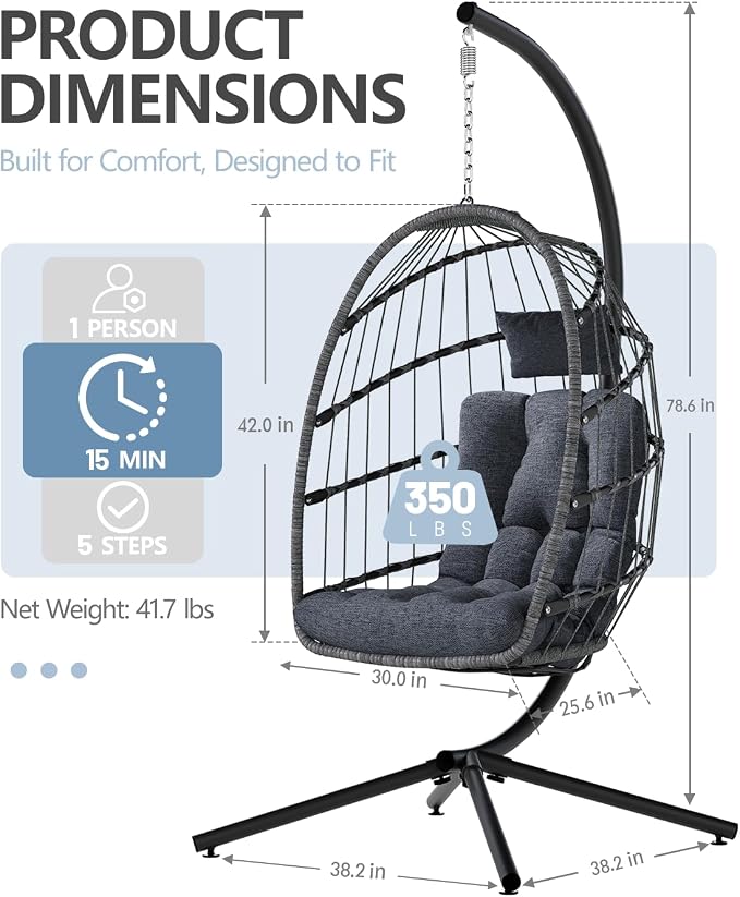 SWITTE Egg Chair Outdoor with Stand, Indoor Wicker Hanging Egg Swing Chair with - Image 3