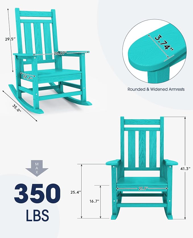 KINGYES Oversized Outdoor Rocking Chair Set of 2, All-Weather Patio Rocking - Image 2