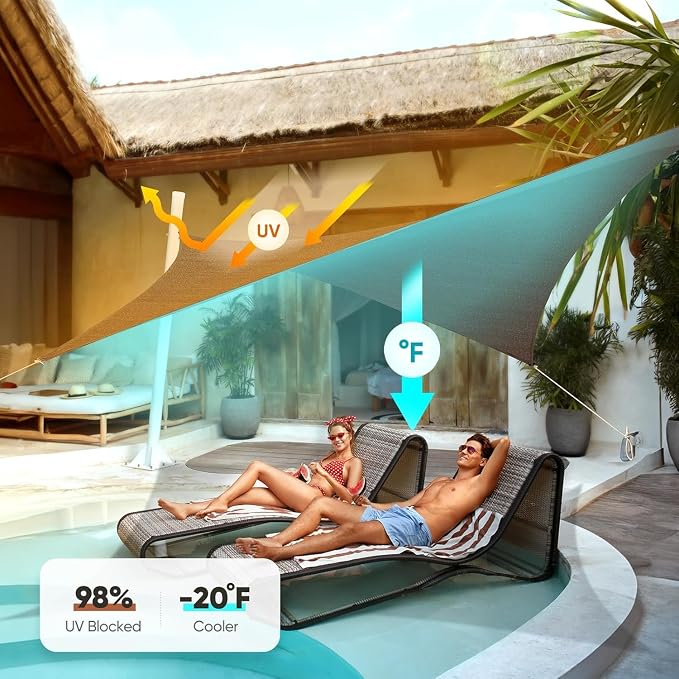 Quictent 20X20FT 185G HDPE Square Sun Shade Sail Canopy 98% UV Block Outdoor - Image 8