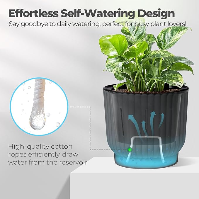 T4U 7 Inch Self Watering Pots for Indoor Plants, 4 Pack Plant Pots, Self - Image 3