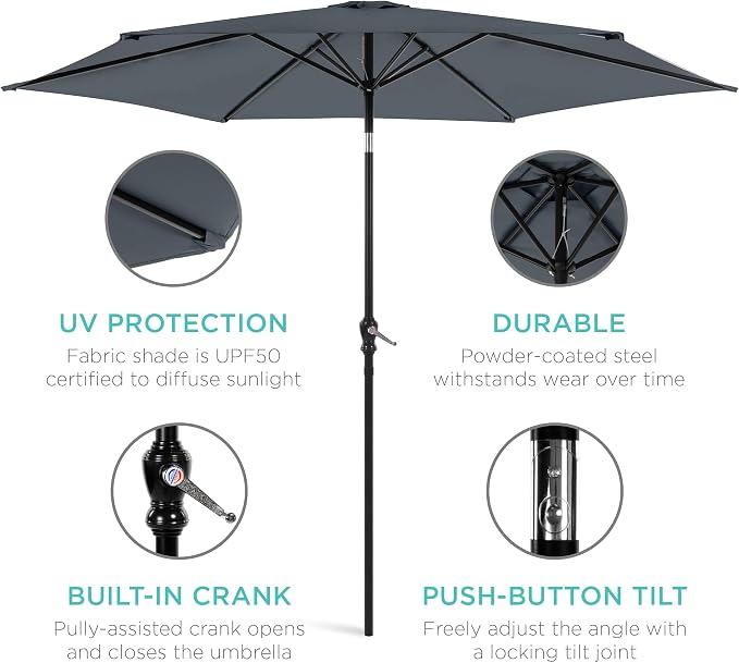 Best Choice Products 10ft Outdoor Table Compatible Steel Polyester Market Patio - Image 5