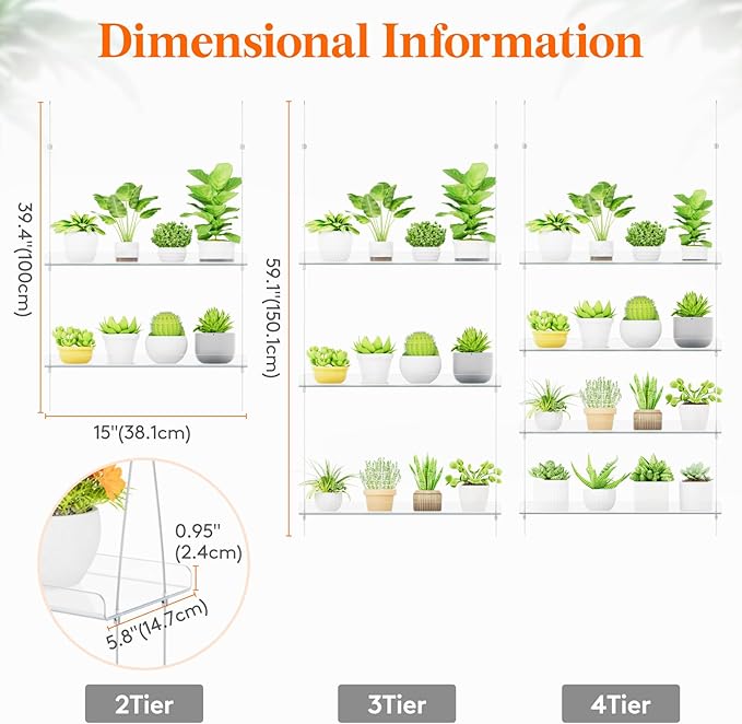 Lifewit 2-Tier Window Plant Shelves 15", Acrylic Adjustable Hanging Floating - Image 3