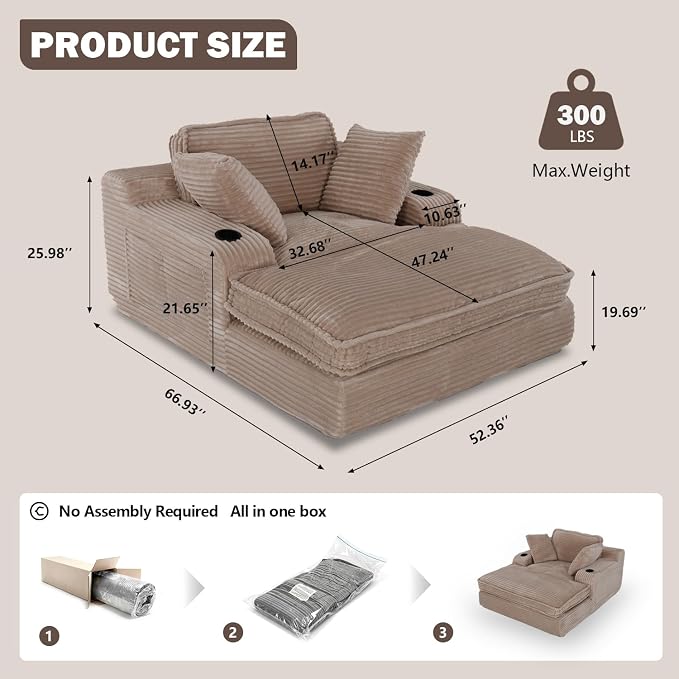 67" Oversized Chaise Lounge Chair Indoor, Soft Boneless Cloud Couch - Image 2