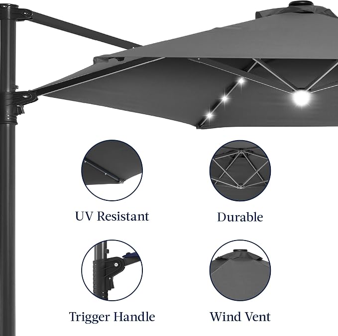 Best Choice Products 10ft Solar LED Offset Cantilever Hanging Market Patio - Image 8
