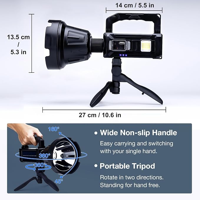 Solar Rechargeable Spotlight, 000L High Lumens Led Spot Lights Outdoor Handheld - Image 5