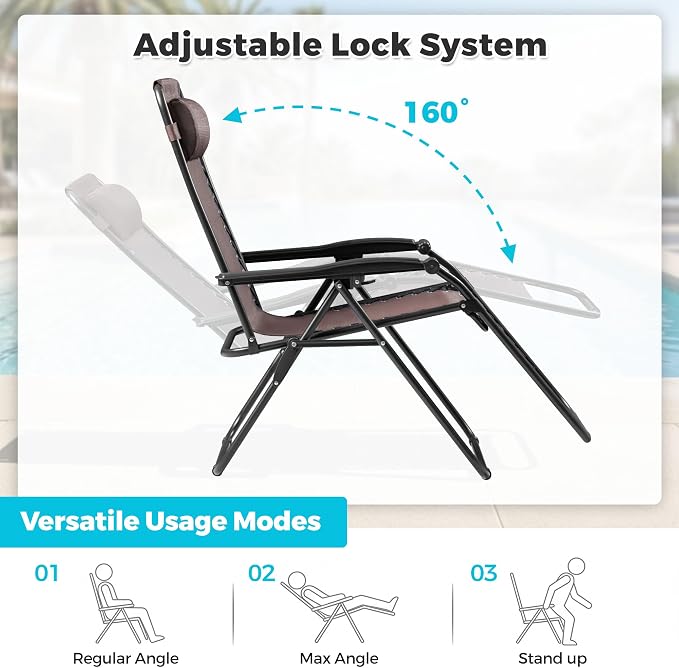 Homall Zero Gravity Chair Patio Folding Lawn Outdoor Lounge Gravity Camp - Image 7