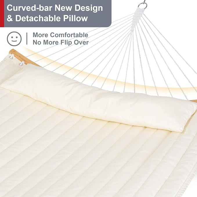 Outdoor Hammock with Stand Included, Two Person Hammock with Curved Spreader Bar - Image 4