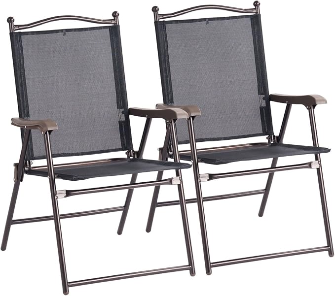 Giantex Set of 2 Patio Folding Chairs, Outdoor Patio Dining Chairs w/Armrest by Giantex