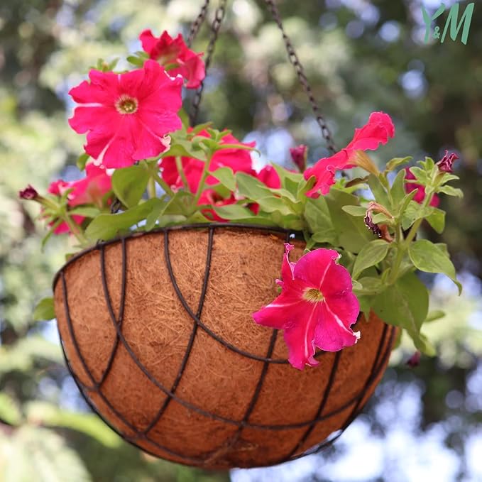 Y&M Pack of 2 12" Pre-Formed Round Coco Fiber Hanging Basket Liner, Coco - Image 4