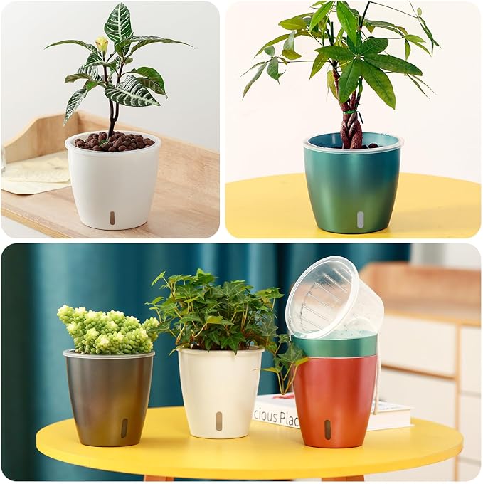 8-Pack 5 Inch Self Watering Pots, Indoor Planter - Image 7