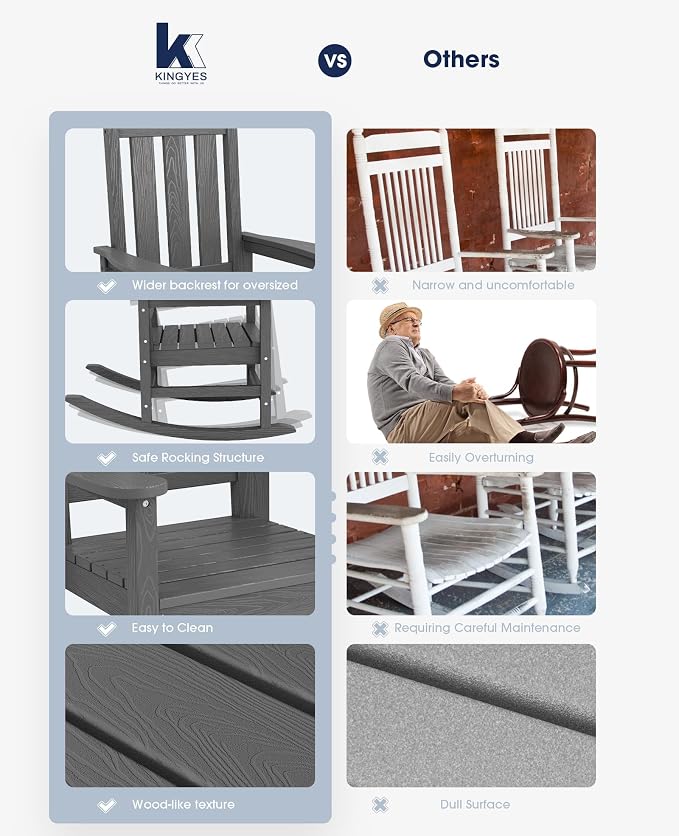 KINGYES Oversized Outdoor Rocking Chair Set of 6, All-Weather Patio Rocking - Image 7