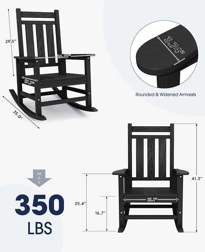 KINGYES Oversized Outdoor Rocking Chair, All-Weather Patio Rocking Chairs - Image 3