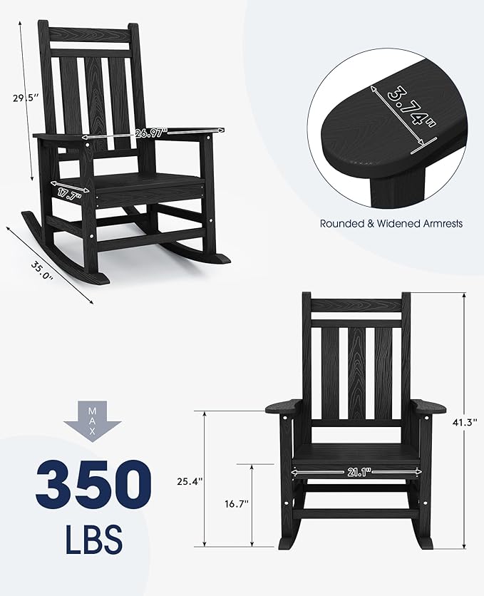 KINGYES Oversized Outdoor Rocking Chair Set of 2, All-Weather Patio Rocking - Image 3