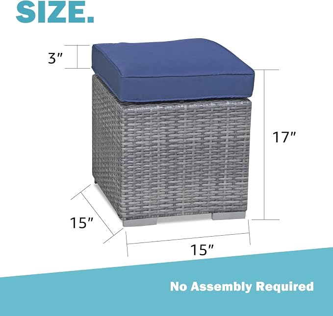 Patiorama 2 Pieces Assembled Outdoor Patio Ottoman, Indoor Outdoor All-Weather - Image 3