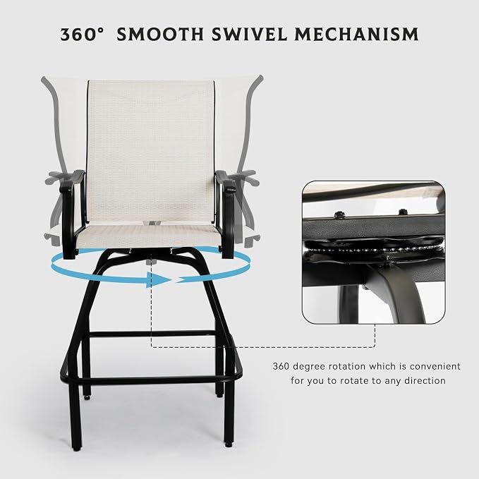 LEVELEVE Patio Bar Set 4pcs Swivel Bar Stools Outdoor Bistro Textilene - Image 4