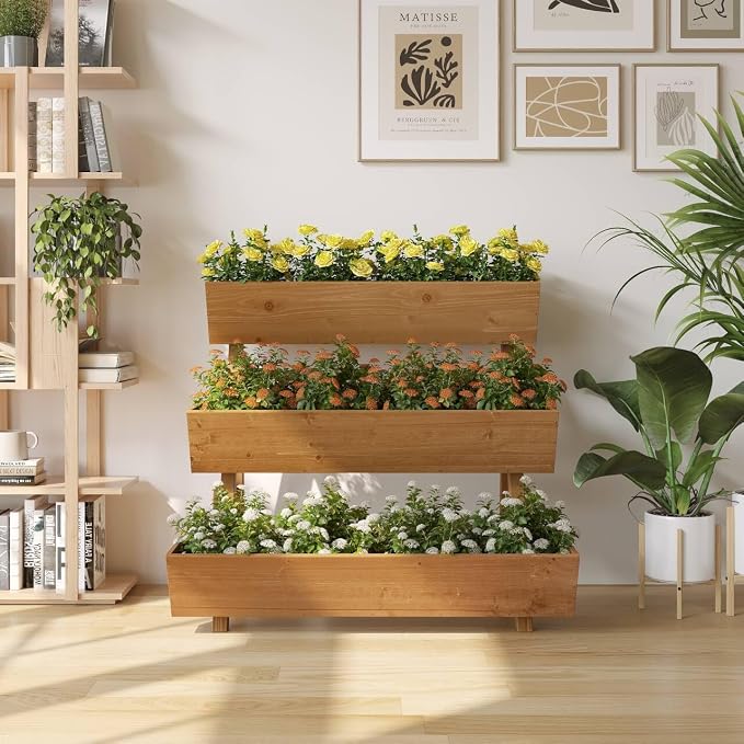3-Tiers Wooden Raised Garden Bed Tiered Planter Box Flower Pots Vertical Garden - Image 8