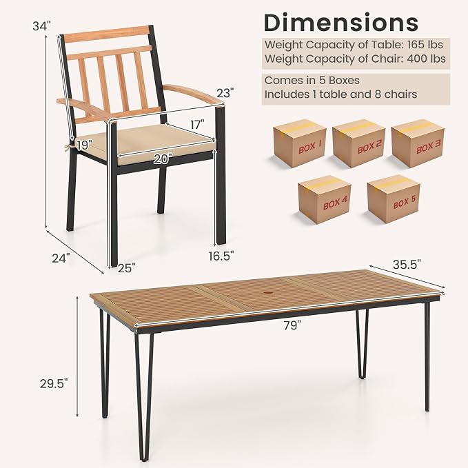 Tangkula 9 Piece Patio Dining Set, Outdoor Dining Furniture Set w/Rectangular - Image 4