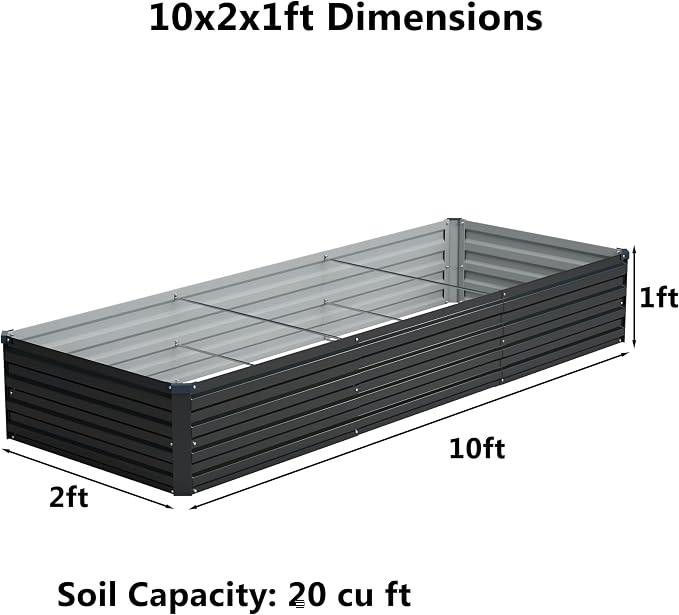 10x2x1 ft Galvanized Raised Garden Bed, Outdoor Planter Box Metal Patio Kit - Image 2