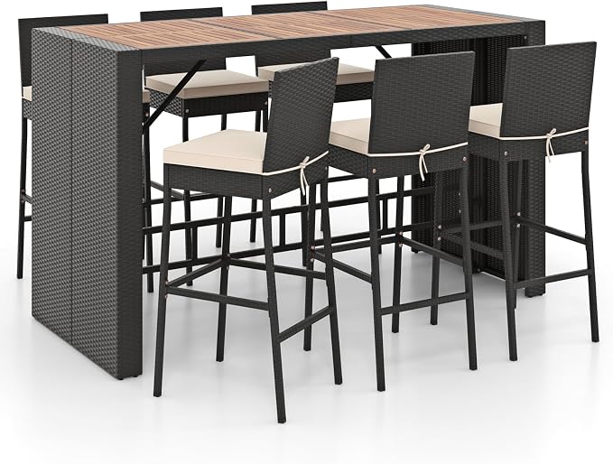 7 Piece Patio Wicker Bar Set, Rattan Bar Stools Set - Image 9