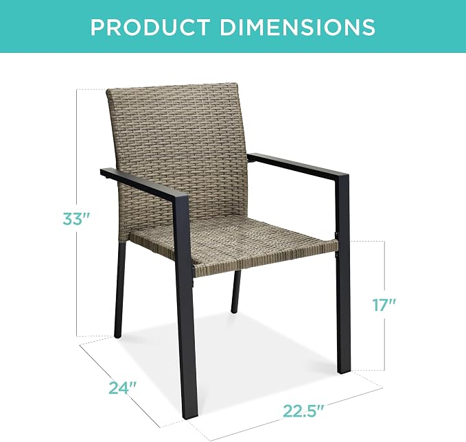 Best Choice Products Set of 2 Stackable Outdoor Wicker Dining Chairs - Image 2