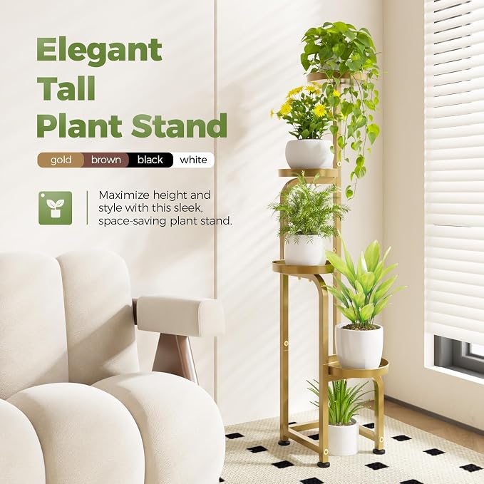 Bamworld Corner Plant Stand Indoor Outdoor, Tall Metal Flower Pot Stands - Image 2